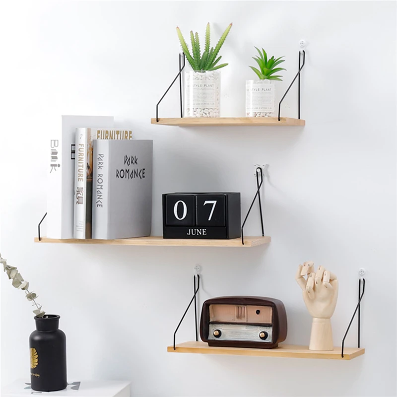 Железная деревянная подвесная декоративная настенная полка в скандинавском