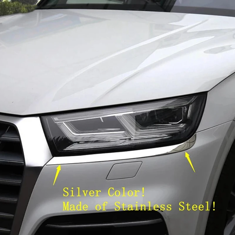

2Pcs Chrome Front Head Light Lamps Lights Eyelid Eyebrow Strip Cover Trim for Q5 2018 2019 2020