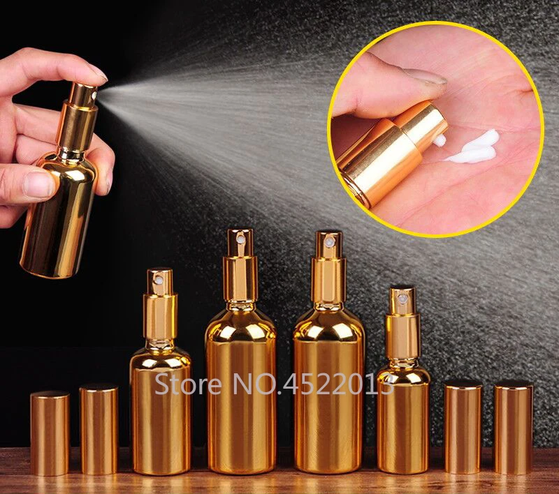 

20pcs/lot 10ml20ml30ml50ml100ml Elegant Gold Cosmetic Spray Bottle, Empty Essential Oil Storage Bottle, Portable Perfume Bottle