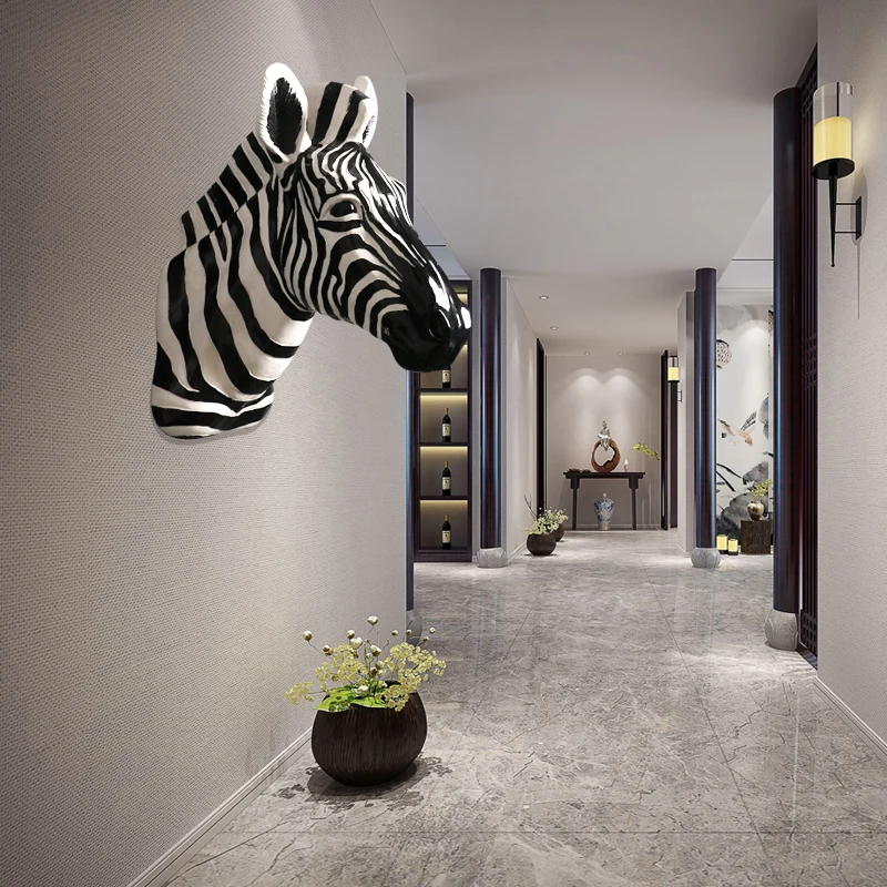 

Creative Simulation Zebra Head Figurine Wall Decoration 3D Animal Resin Horse Art Sculpture Home Wall Hanging Decoration