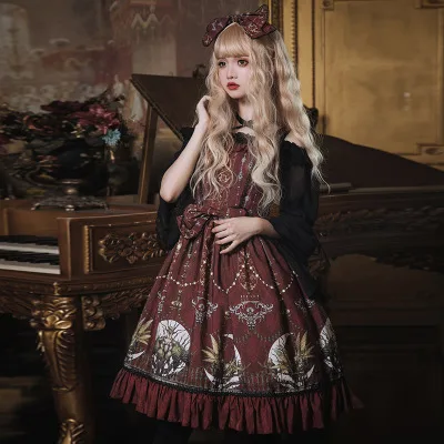 Платье JSK в готическом стиле горничная винтажное платье с бантом оборкой