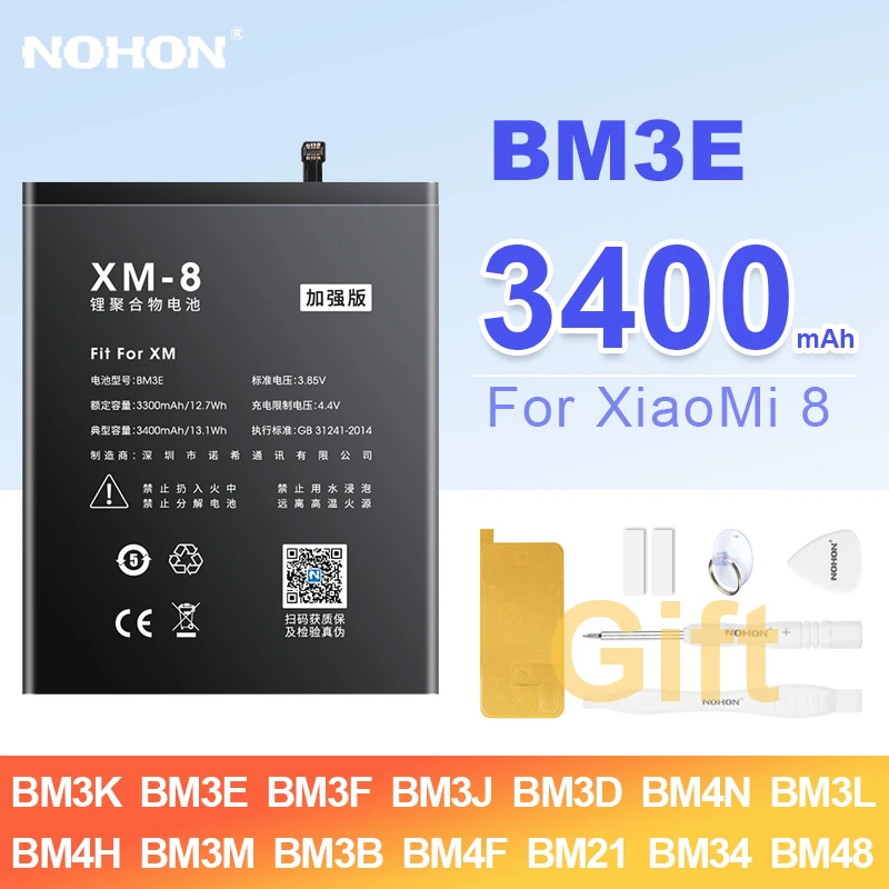 

Nohon Battery for Xiaomi Mi 8 Lite 9 SE Pro 10 BM3E BM3B BM3L BM4H BM4F Bateria for Mi Mix 2 3 Note CC9 Real Capacity Batteries