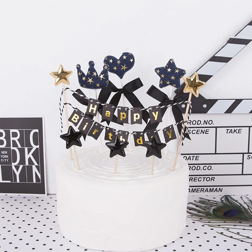 4 шт. украшения для вечеринки на день рождения джинсовые торта Топпер с черно