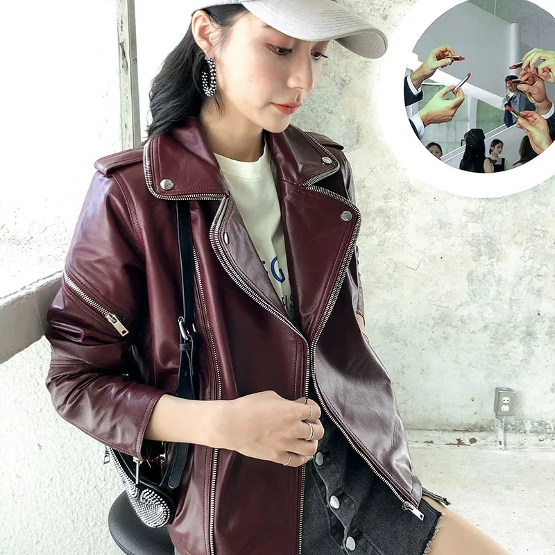 

Woman Coats Natural 100% Sheepskin Leather Jackets Female Windbreaker Sheepskin Leather Overcoat full sleeve