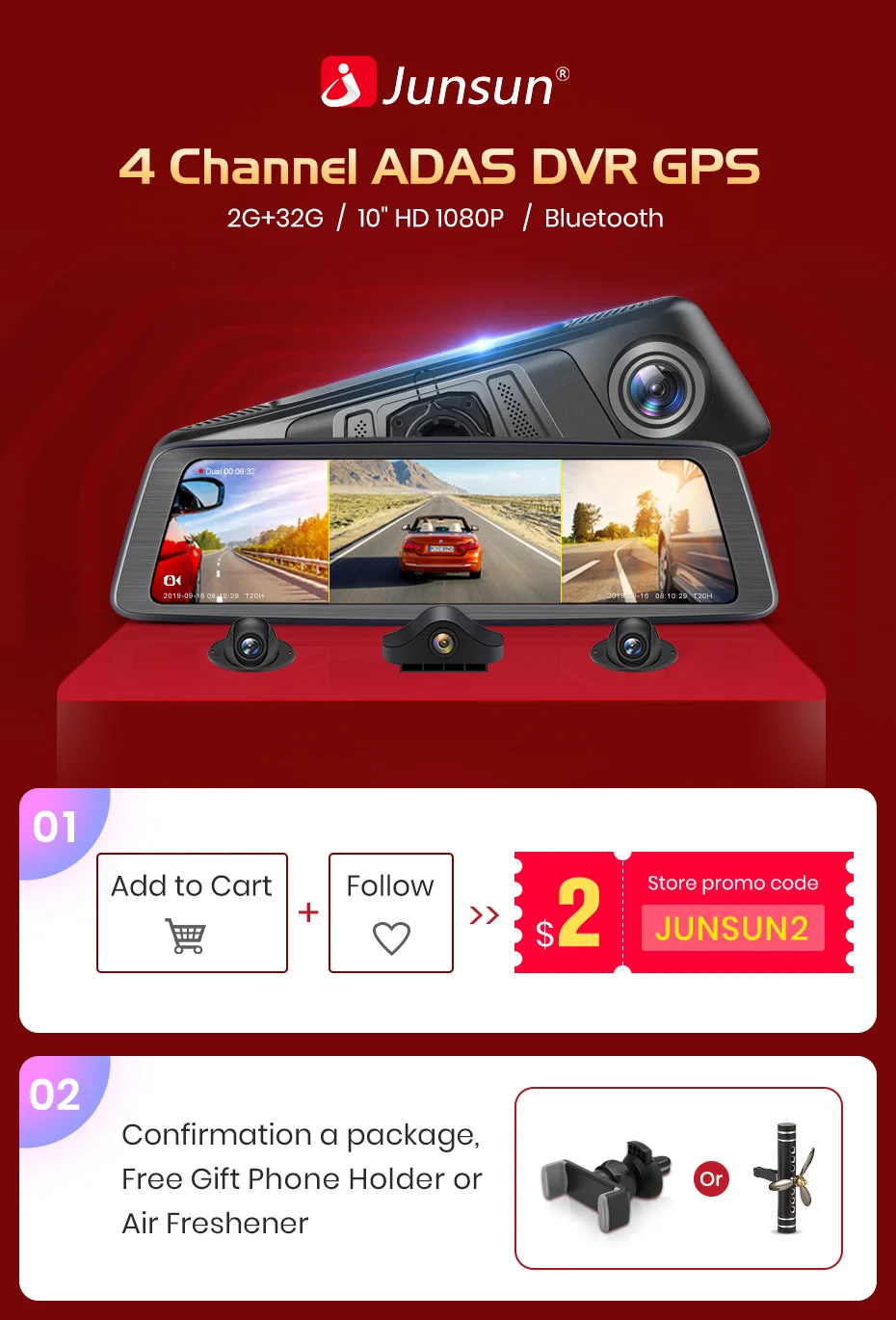 Junsun Восьмиядерный 4G 4 канальный ADAS Android автомобильный видеорегистратор Dashcam 1" зеркало заднего вида gps WiFi FHD 1080P видеорегистратор заднего объектива