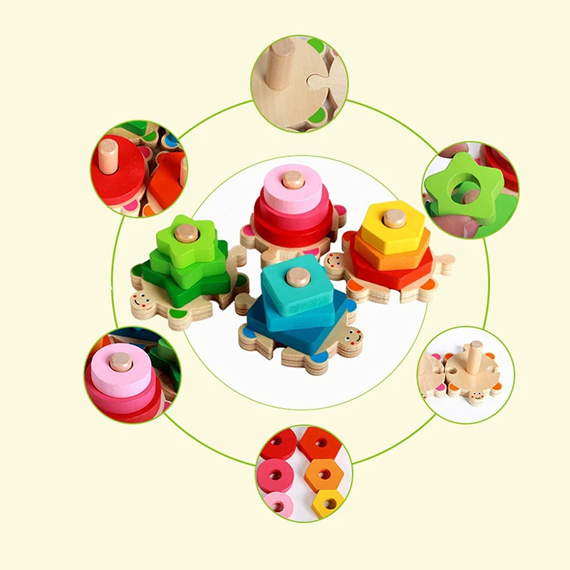 

Baby Wooden Sorting & Stacking Toys Shape Color Recognition Stacker Toy Educational Puzzle Blocks For Toddlers Boys Girls