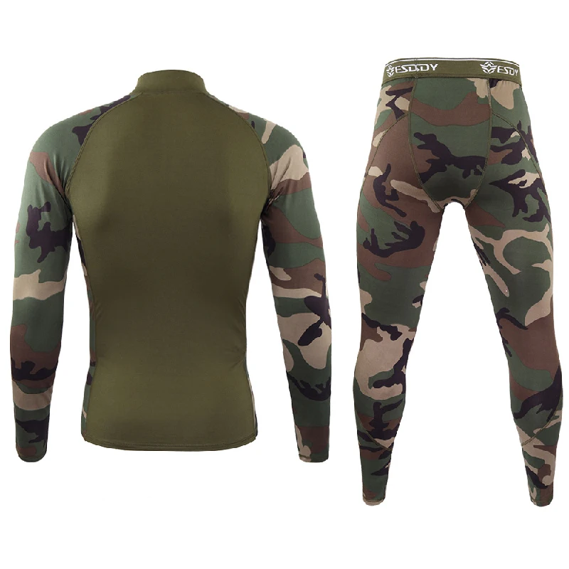Tactical Camouflage Stitching Sleeve Tight  Physical Training Long-sleeved Suit Stretch Fleece Outdoor Sports Underwear