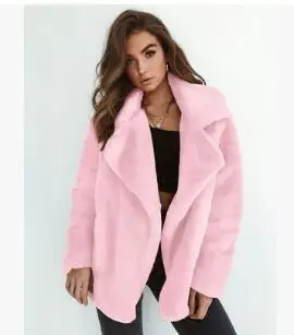 Pink Меховое пальто женские зимние куртки пушистое теплое пальто с длинными рукавами - Цвет: Pink