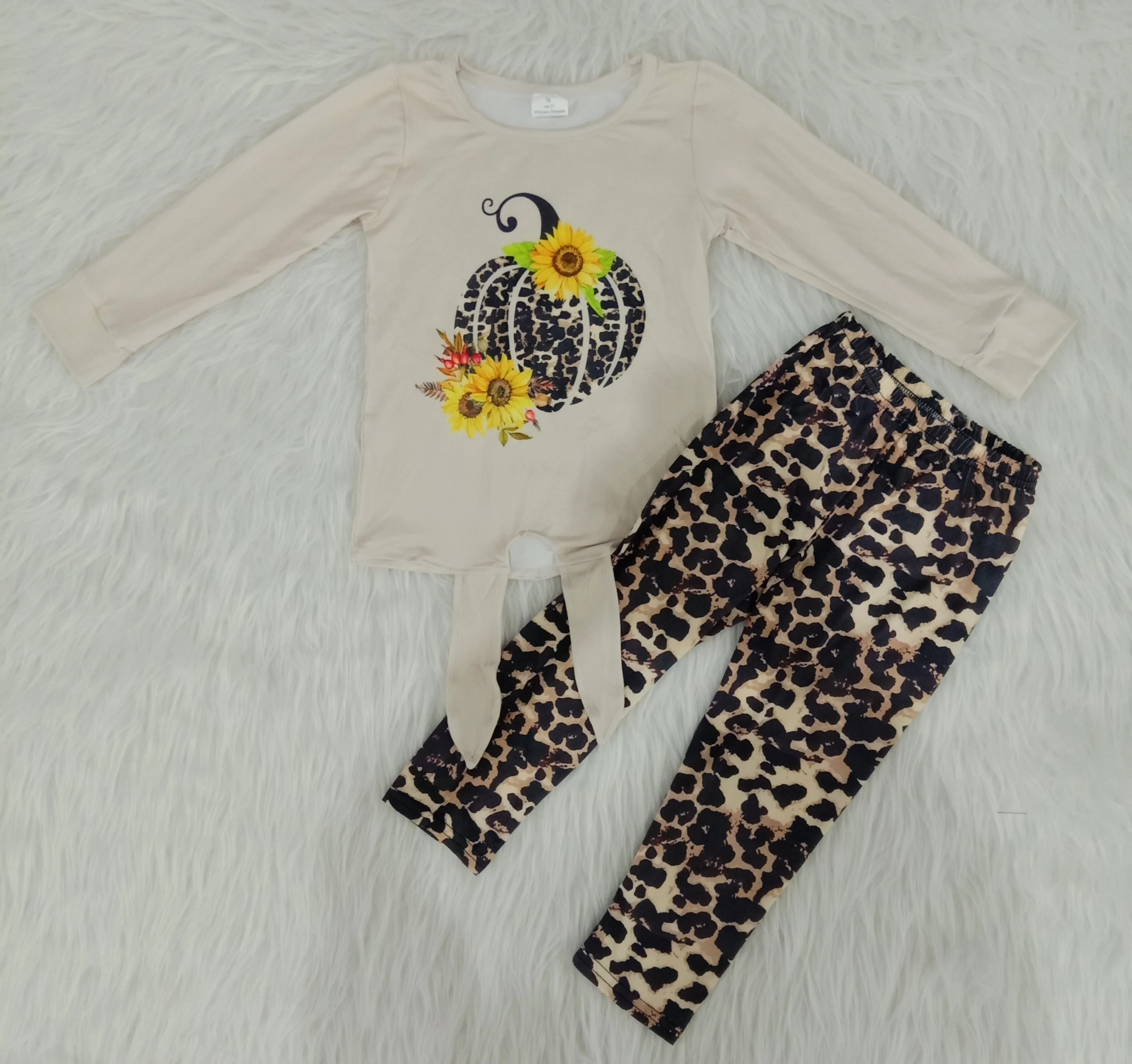 

Halloween pumpkin leopard sunflower new girl's set baby kids winter clothes fashion personality 2 piece set