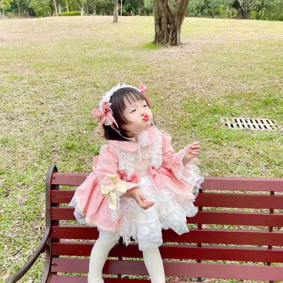 

3 шт., детское зимнее кружевное платье с длинным рукавом