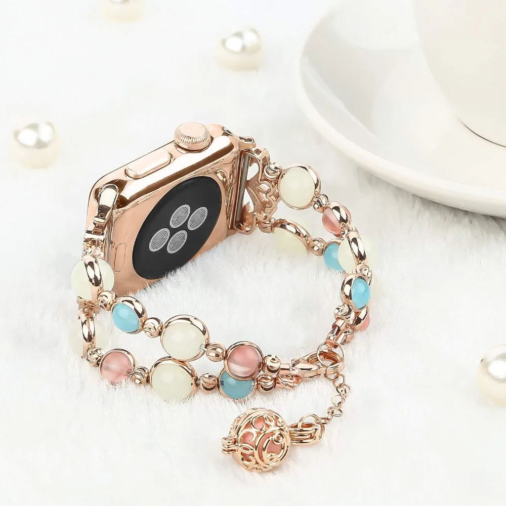 Браслет женский светящийся из агата для Apple watch band 4 44 мм 40 iwatch series 3 2 1 42 38 | Наручные