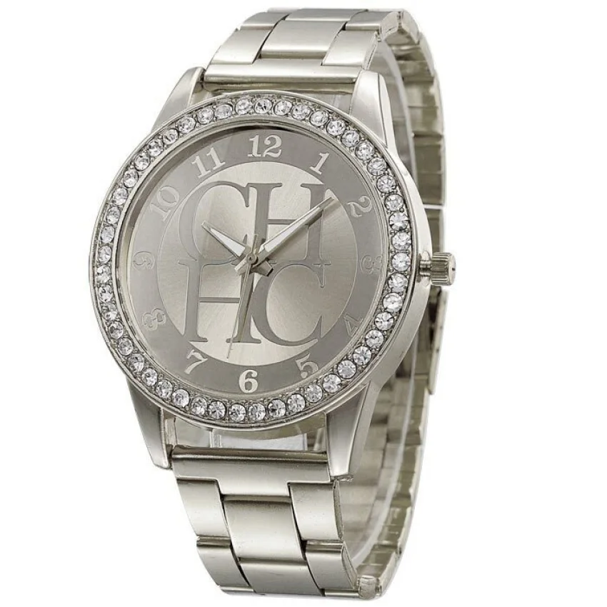 CHHC Стразы модные золотые женские часы повседневные полностью из нержавеющей