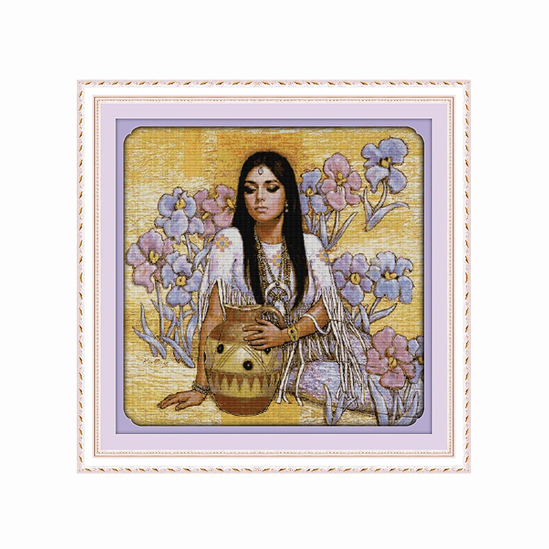 

The Beauty and Ceramic Pot Counted Cross Stitch 14CT 11CT Canvas Printing DIY Embroidery Kits Home Decor Painting Needlework Set