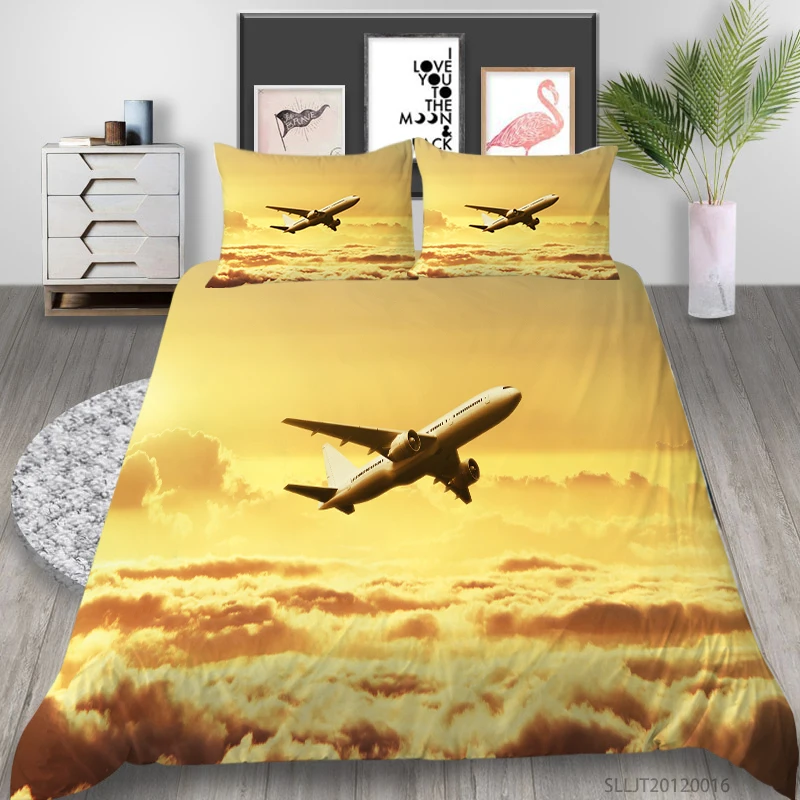 

3D Bedding Set Duvet Cover Set Airplane Print King Double Bedroom Decoration Queen Full Double Single 2/3 Pcs Dropship