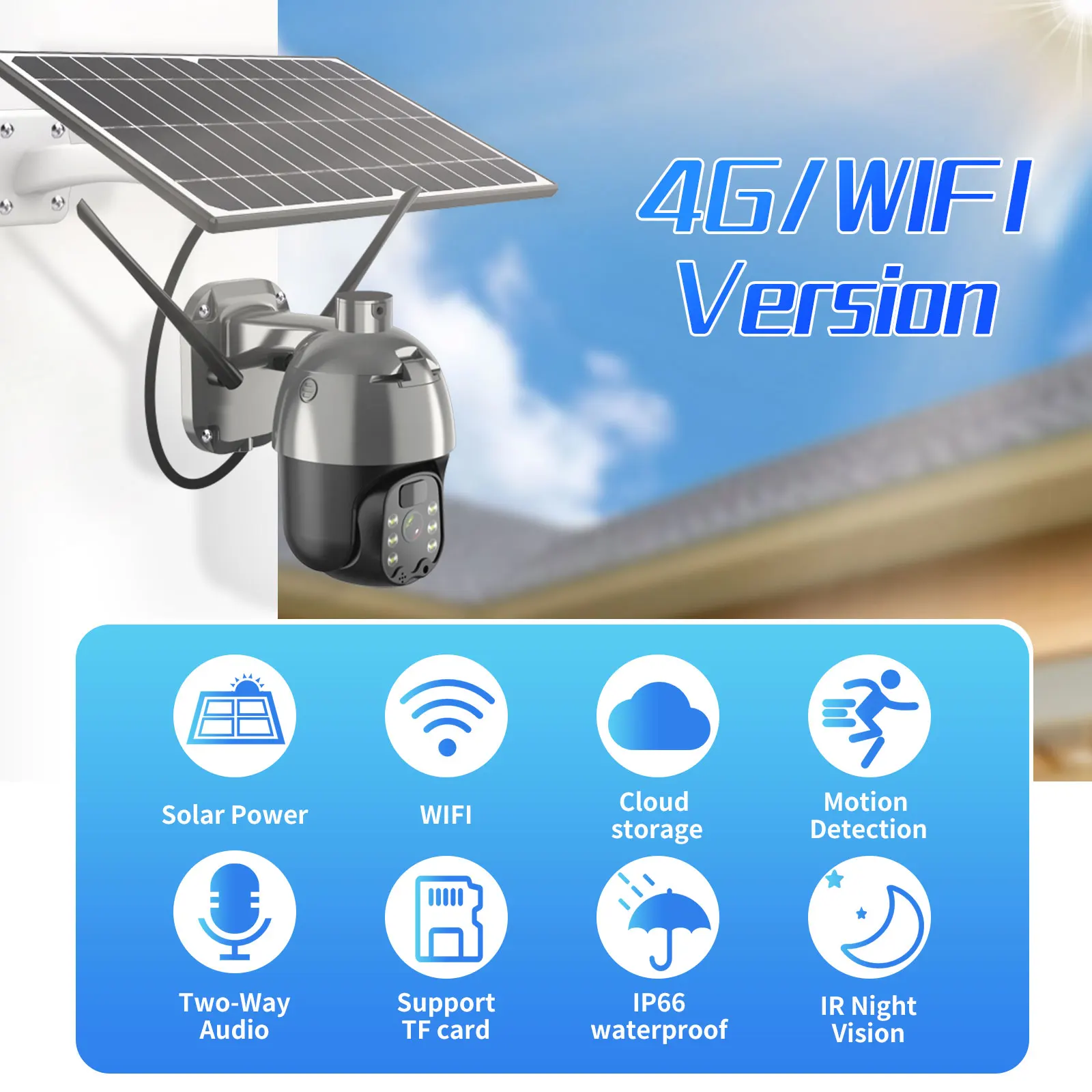 solar panel ip camera 1080p 4g sim card wifi ptz 4x outdoor security wireless monitor waterproof human detect cctv surveillance free global shipping