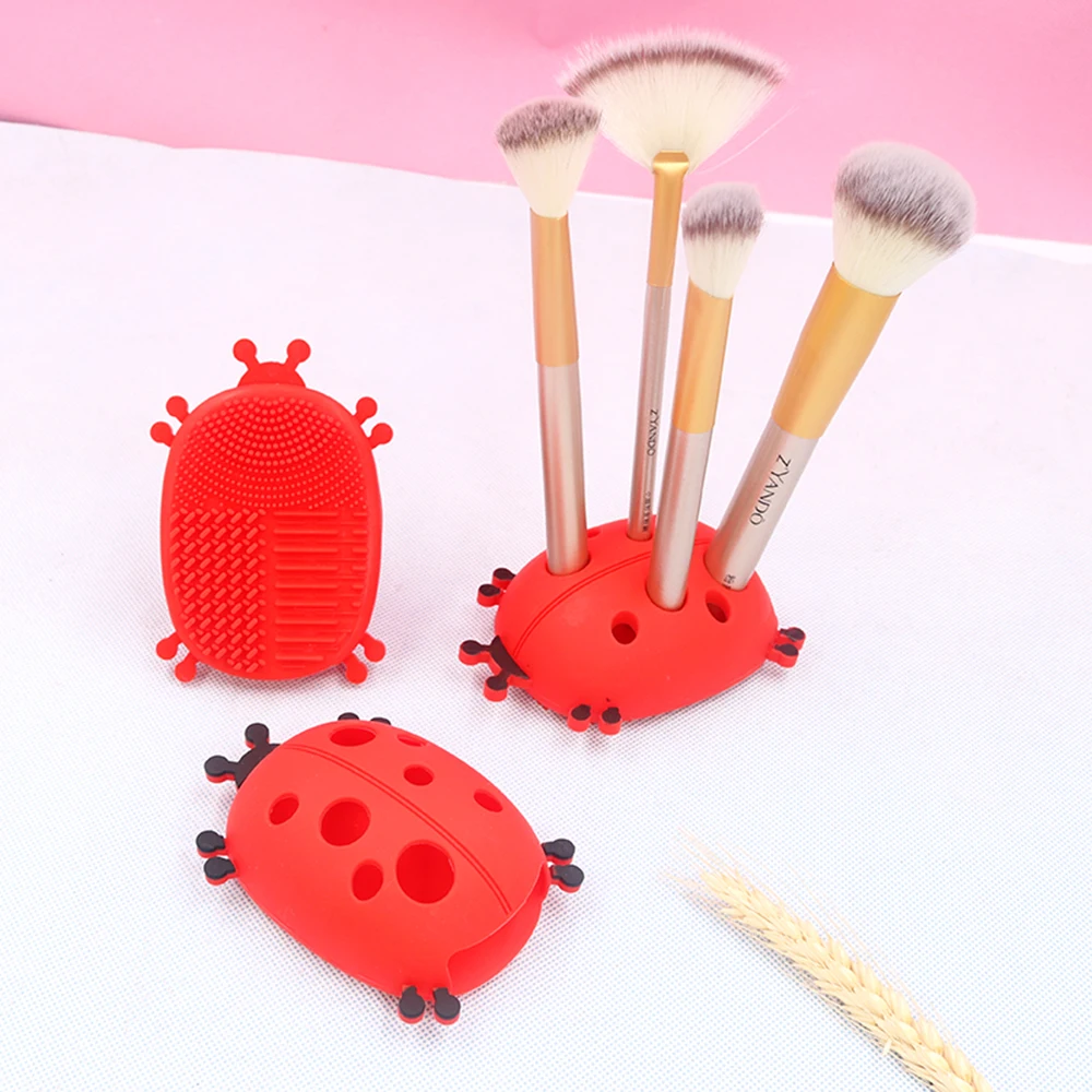 

Creative Cute Ladybug Makeup Brush Cleaner Silicone Washing Pad Portable Small Makeup Brush Drying Racks Organizer Drop Shipping