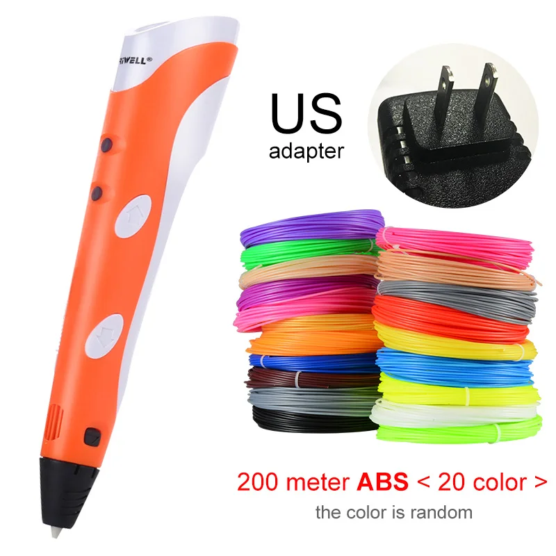 Orange US-200m ABS Myriwell 3D печати Ручки 1,75 мм ABS Smart 3D ручка с нити для детей развивающая серия хобби игрушки - Цвет: Orange US-200m ABS