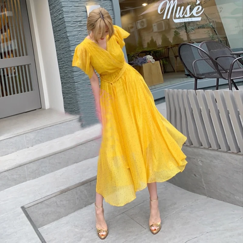 Платье с принтом TWOTWINSTYLE весеннее длинное платье до щиколотки коротким рукавом и