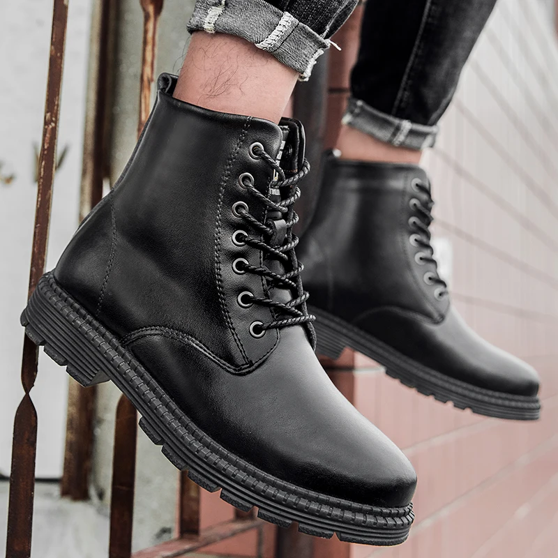 

Popular 2021 Working Boots For Men Black Military Combat Boot Mens Large Size Cowboy Boot Man Brand Fashion Casual Shoes Male