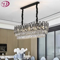 modern black crystal chandelier for dining room kitchen island oval hanging light fixtures luxury home decor led cristal lamp