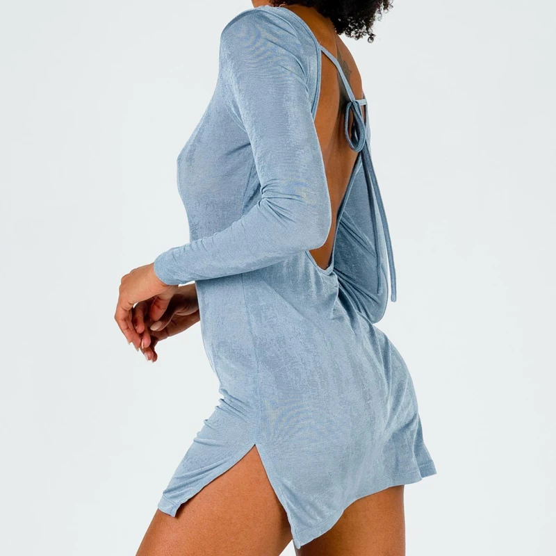 

Black long-sleeved dress dark gothic halter sexy club mini split dress streetwear elegant sheath casual robe fall women's dress