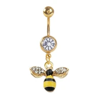 12pcslot flying bee shaped belly ring crystal gold color navel bars body piercing jewelry
