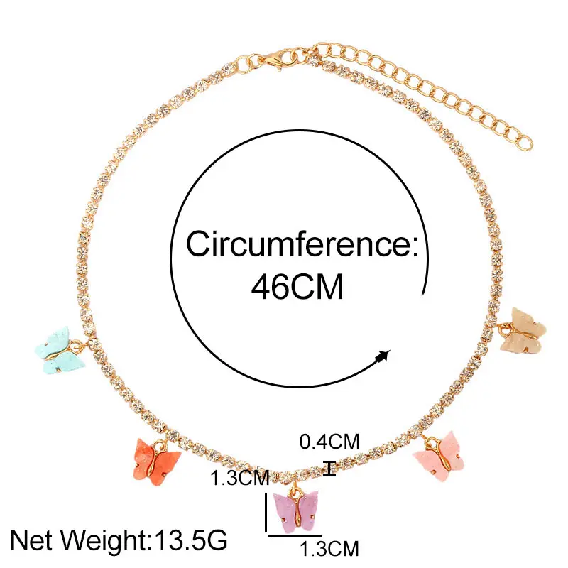 

Bohemian Multicolor Acrylic Butterfly Pendant Necklace for Women Girls Cute Crystal Tennis Chain Necklace Fashion Party Jewelry