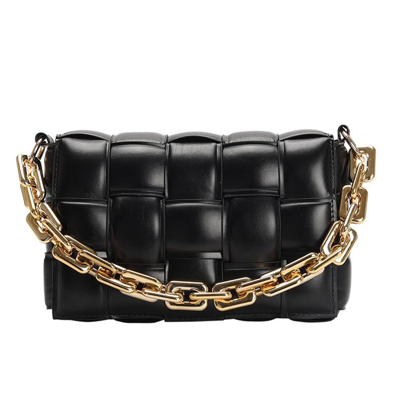 

Autumn Winter Lady Thick Chain Leather Handbags Luxury Shoulder Bags For Women Designer New Weave Flap Bags Female Crossbody Bag