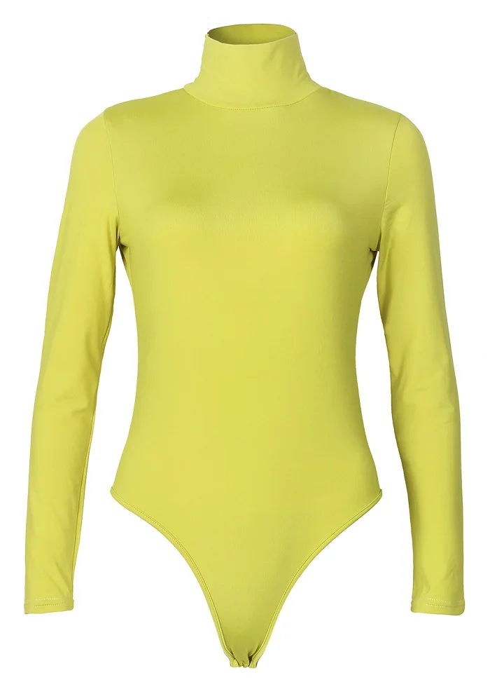Neon Green Обтягивающий женский эластичный боди-топ, женские одноцветные комбинезоны, женские сексуальные Клубные облегающие боди, зимние осенние комбинезоны с длинным рукавом M0018 - Цвет: Neon Green