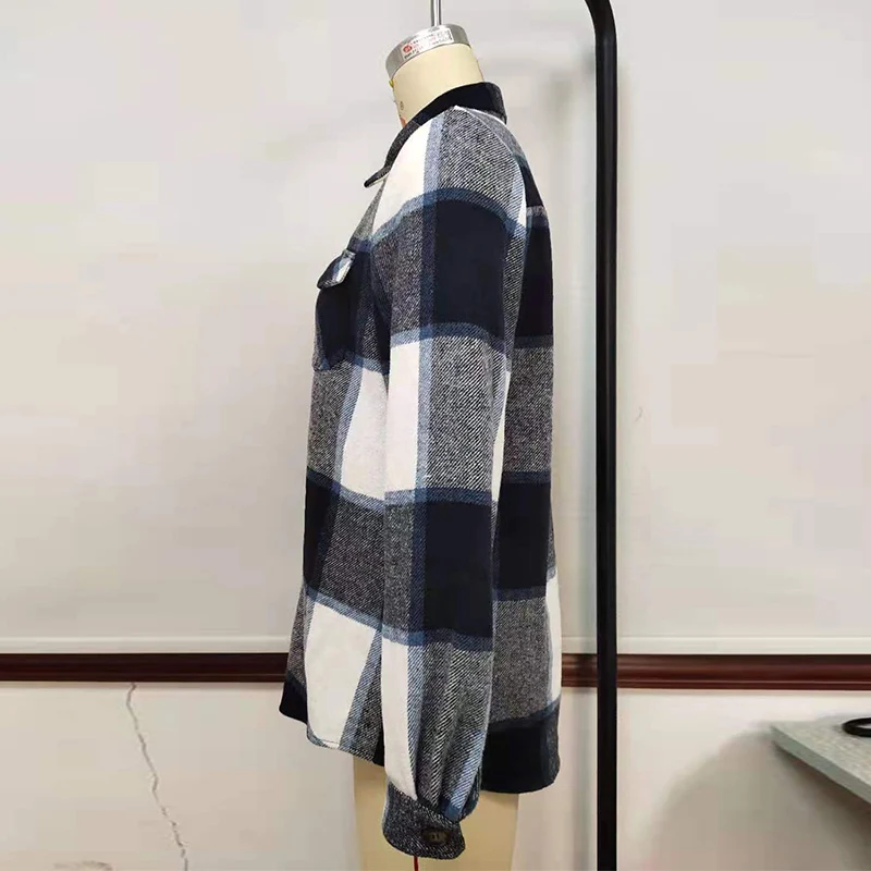 

Cashmere Plaid Women's Shirt Long Sleeve Single Breasted Loose Jackets Women 2021 Autumn New Streetwear Top Women Winter Coat