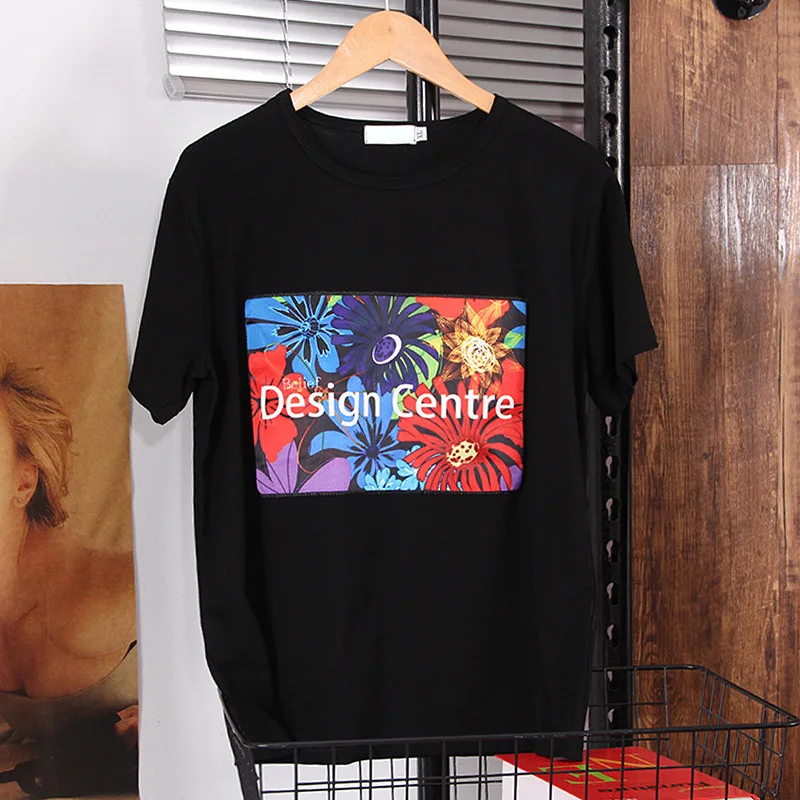 

2021 Прохладное лето Новые футболки с короткими рукавами и круглым вырезом женские Свободные аппликации в стиле Харадзюку с принтом Унисекс ...