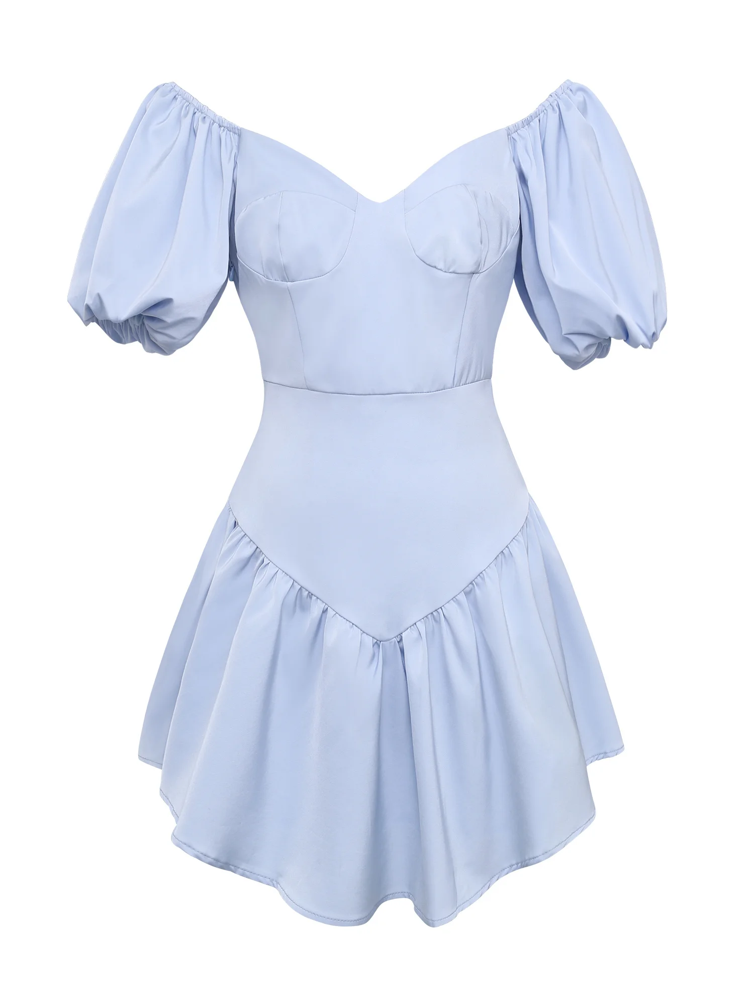 

Golden Blue Puff Sleeve Dress Women's Summer New Small Satin Fishtail Mini Dress Dresses QWA5