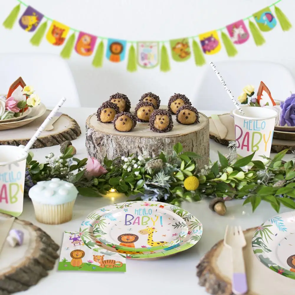 QIFU Hello Baby одноразовая посуда джунгли тематическая вечеринка на день рождения