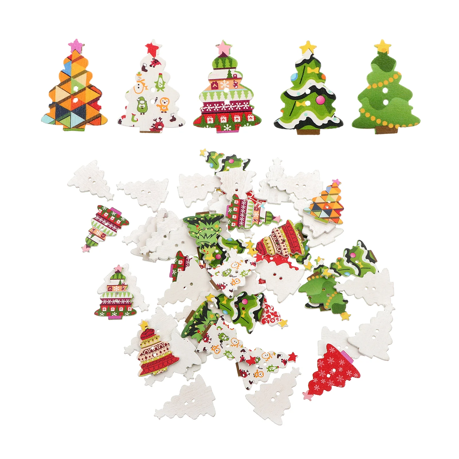 

2 Packages Xmas Style Buttons Creative Painting Wooden Buttons Coat Accessoy
