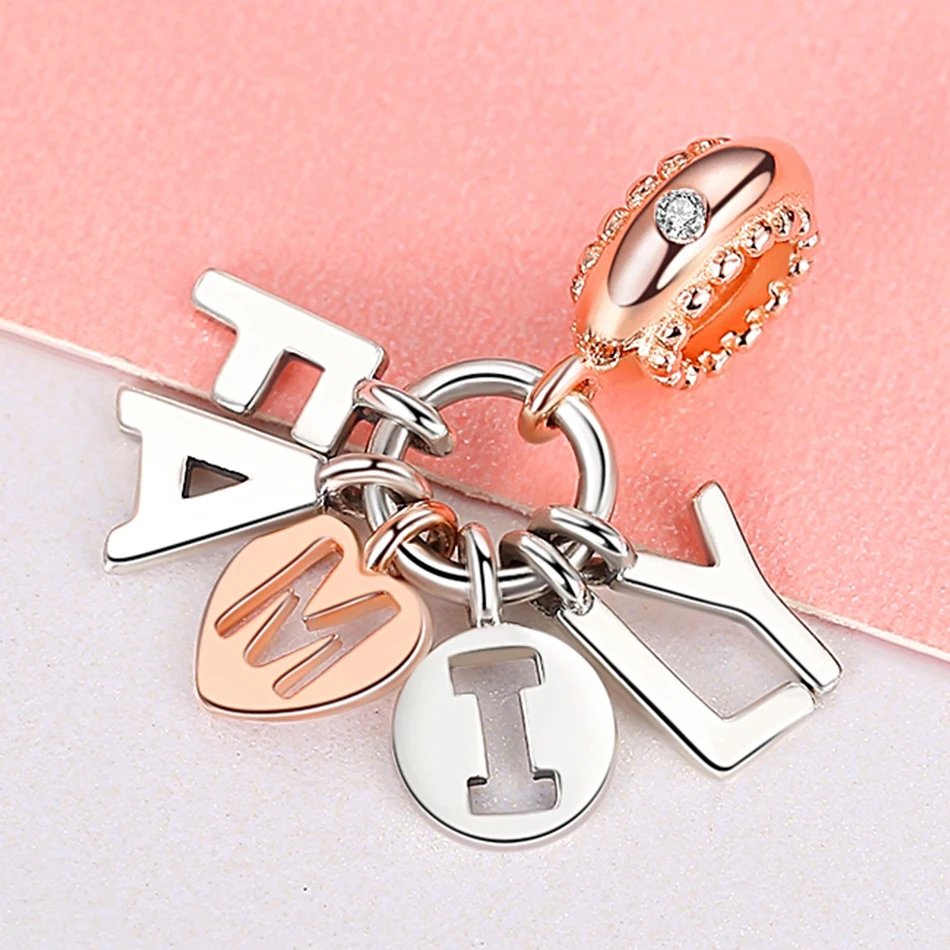 Браслет шарма серебряный Оригинал 925 Семья Серьги Подвески пробы серебро розовое