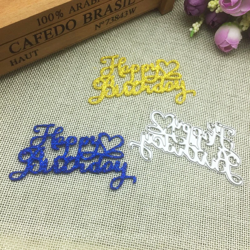 Металлические Вырубные штампы в форме сердца с днем рождения для самостоятельного скрапбукинга|Вырубные