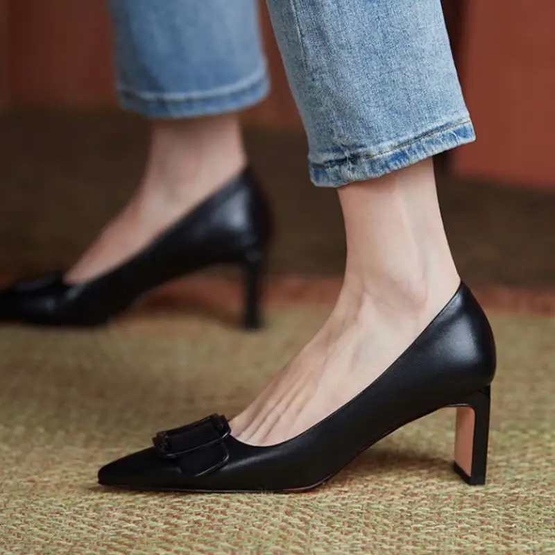 

Rizabina Real Leather Size 33-40 Women Pumps Sexy Pointed Toe Bow High Heel Shoes Woman New Fashion Office Lady Daily Footwear