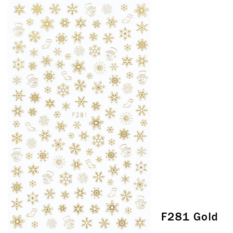 F281 Gold 1 шт рождественские наклейки для ногтей наклейки снежные хлопья рождественские обертывания Снеговик зимние украшения маникюрные инструменты слайдеры F281-284 - Цвет: F281 Gold