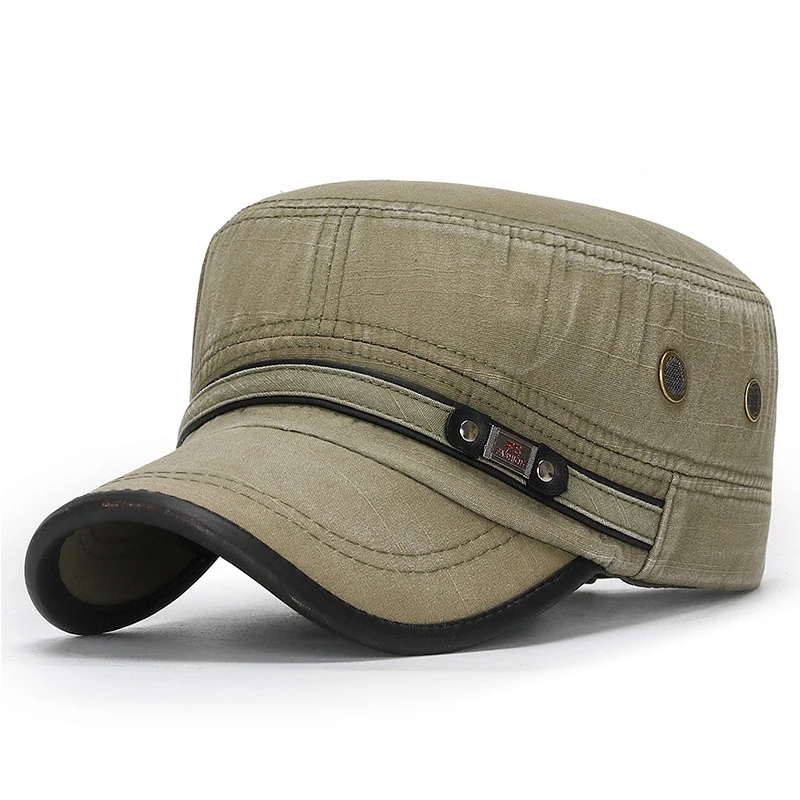

Mens Vintage Washed Cotton Military Caps Adjustable Fitted Thicker Cap Winter Warm Hat Sunshade Ear Caps Universal Flat Cap