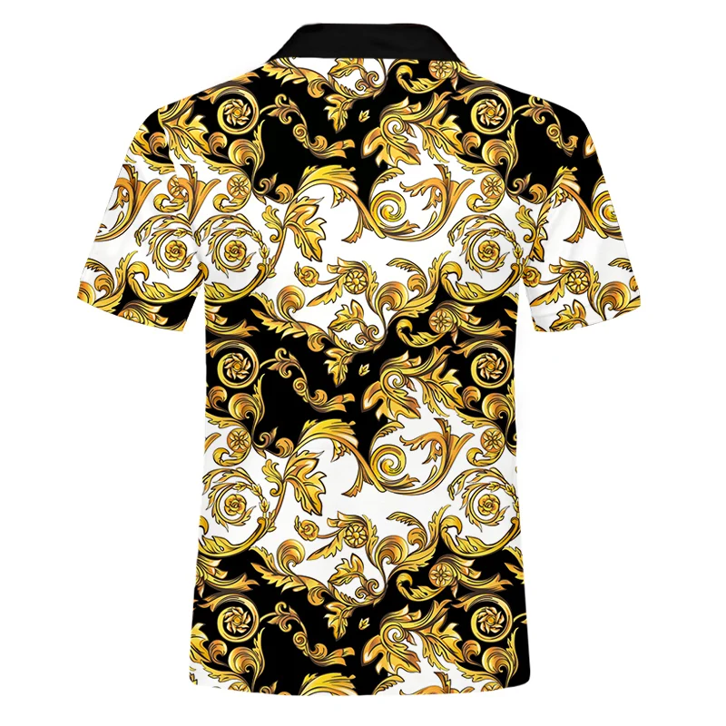 Luxury Royal Polo Shirt Men Casual short Sleeve Golden Floral Printed Baroque Shirt Summer men polos Prom Party Shirt drop ship