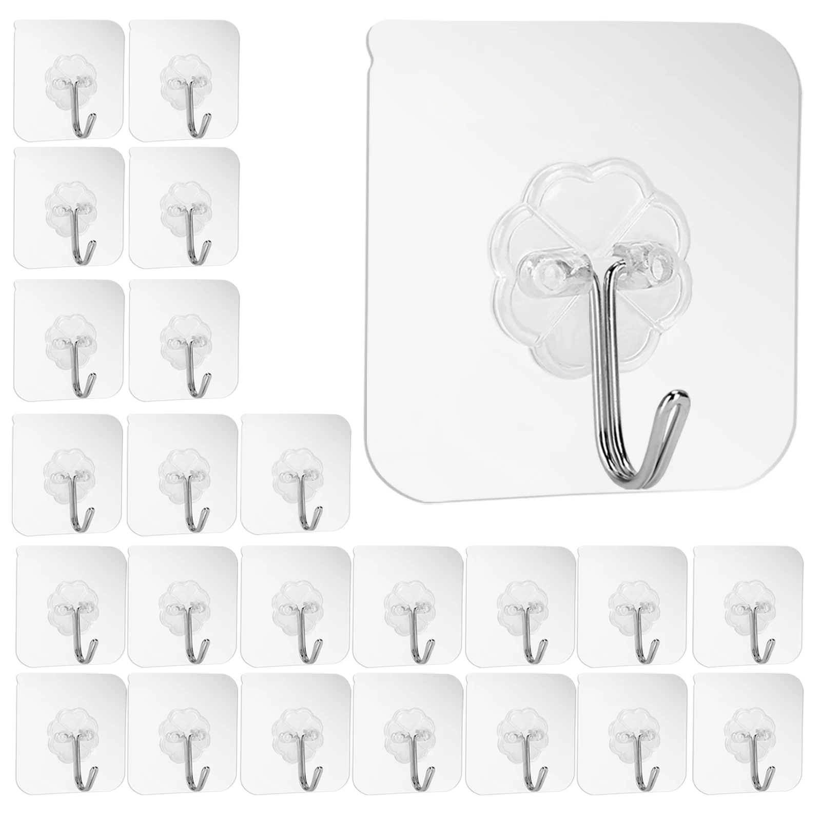 

5/10/20pcs Adhesive Command Wall Hooks 10KG(Max) Transparent Reusable Seamless for Bathroom Kitchen Office Yard and Waterproof