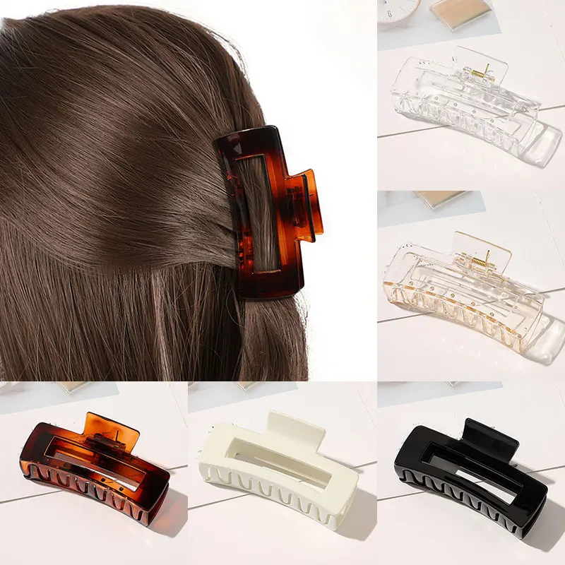 

Geometry Hair Crab Women Hair Claw Rectangle Transparent Solid Color Ponytail Hairpin Girls Hair Clip Hair Accessories Headwear