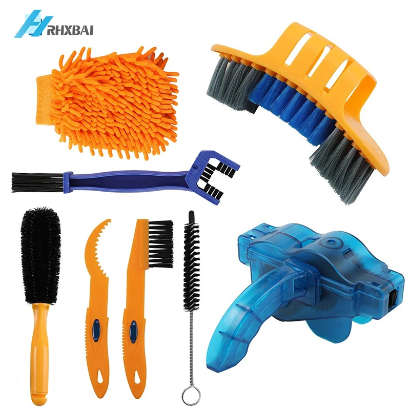 

8 PCS Bike Chain Cleaner Clean Machine Brushes Cycling Cleaning Kit Bicycle Brush Maintenance Tool for Mountain, Road, City, BMX