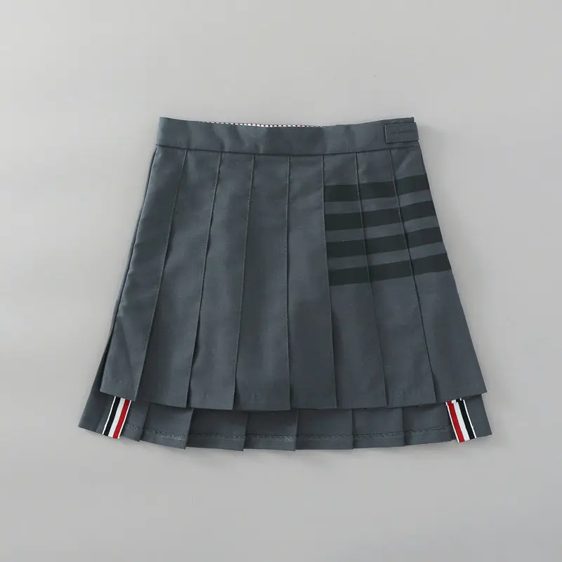 

Fashion Women New Bottom Skirt High waist Two-grain Button Asymmetric Pleated Half-length Skirt Women preppy style half skirts
