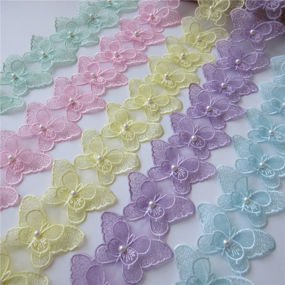 1 ярд бабочка жемчуг органза кружевная отделка вязальная вышитая лента лоскутное