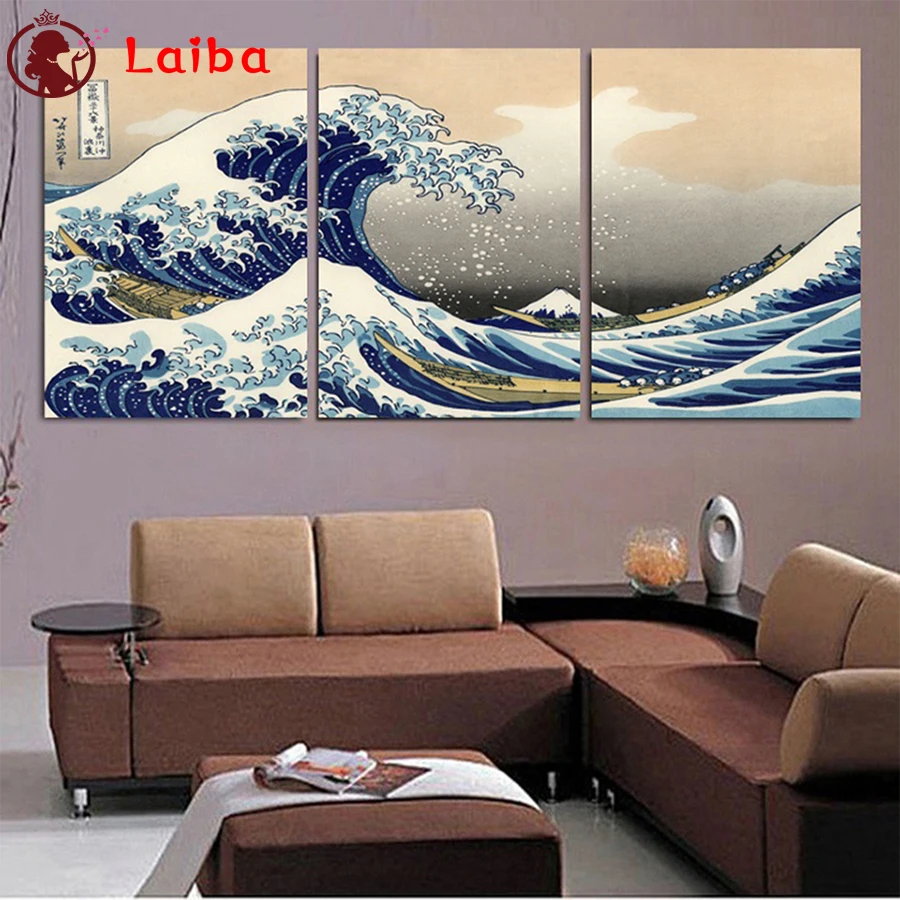 

Full Square Diamond Kanagawa, Japan Embroidery Sale Gift Handicraft Diamond Painting Cross Stitch Home Decoration3pcs
