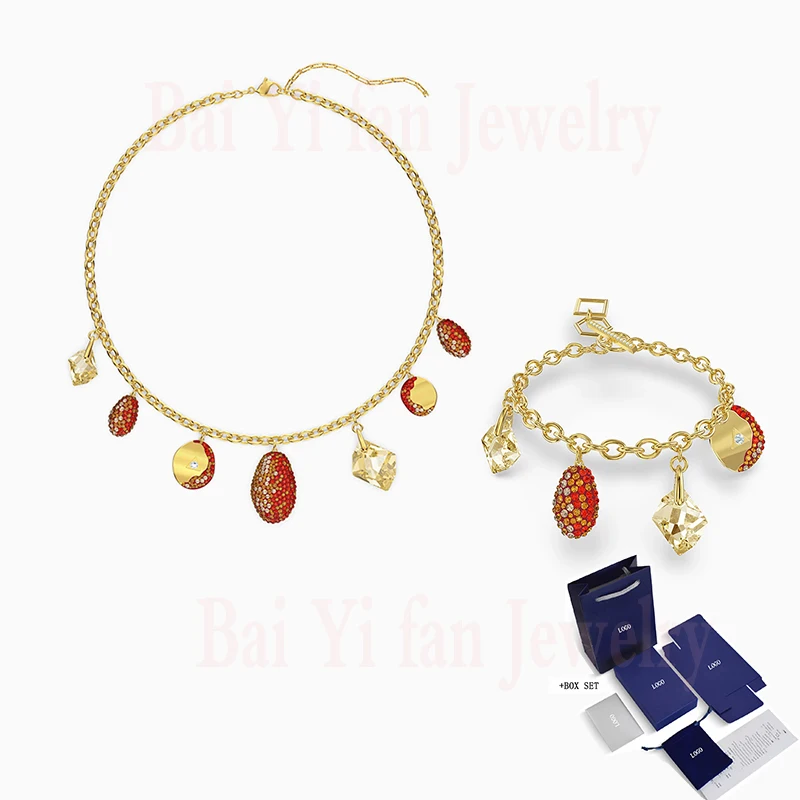 

2020 Fashion Jewelry "SWA New Elements" Set Gold Charming Red Coins Drop-shaped Decoration Women's Romantic Jewelry Gift