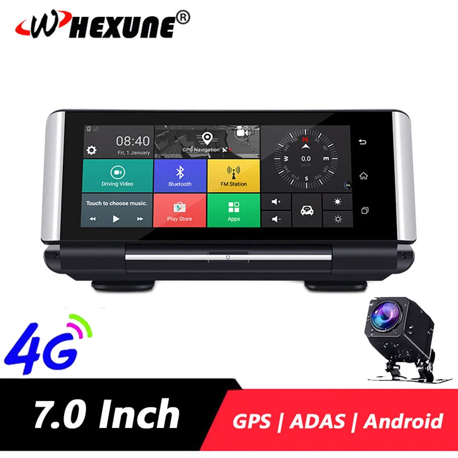 WHEXUNE 7 дюймов 4G Android приборной панели автомобиля ADAS DVR Камера GPS навигации Full HD 1080P