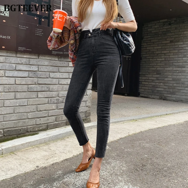 Mozuleva Streetwear Button Fly High Waist Denim Jean Women Black Plus Size for Jeans Female Skinny Pencil Pant | Женская одежда