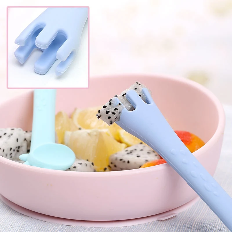 

Baby Food Grade Anti-slip Silica Gel Bottom Fork Round Design Cartoon Cute Giraffe Training Spoon Fork A Set Of Four Packs